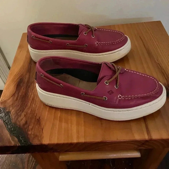 Sperry Shoes - Hot-Pink Leather Sperry Topsider Platform Loafers